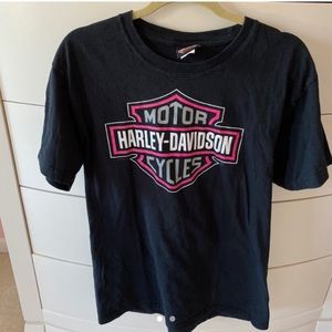 black and pink harley davidson tee